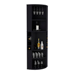 71' Corner Bar Cabinet with Five Shelves, Eight Bottle Cubbies and Stemware,Black