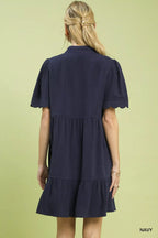 Umgee Linen Tiered Babydoll Dress with Scalloped Sleeves