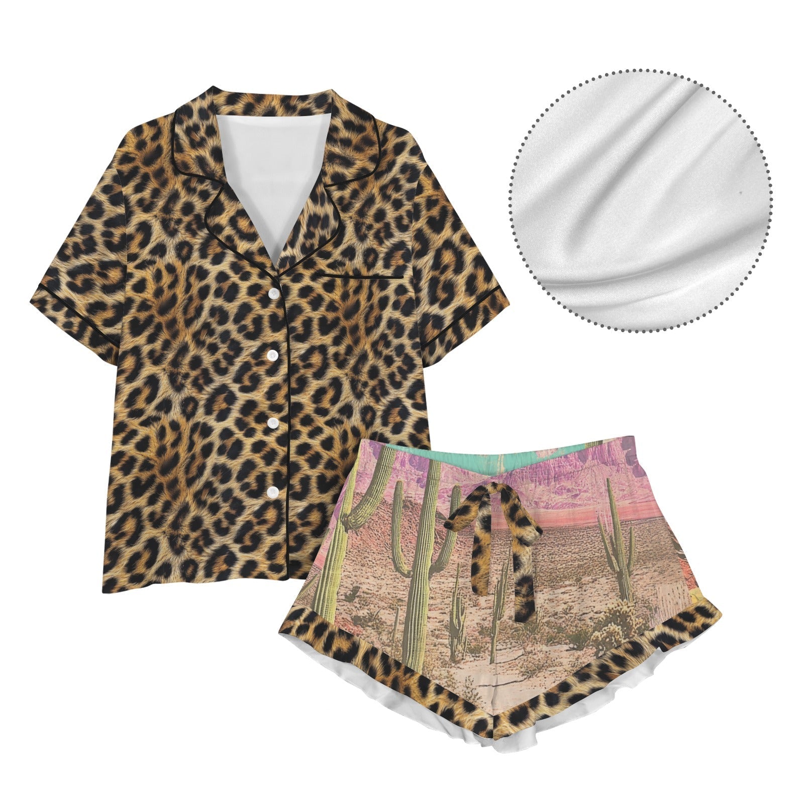 Baha Ranch Retro Pop Western Leopard Desert Cowgirl Satin Pajamas Baha Ranch Western Wear