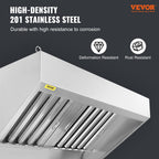 Commercial Exhaust Hood, 5FT Food Truck Hood Exhaust, 201 Stainless Steel Concession Trailer Hood with 2 Detachable U-shaped Grid Oil Filter Mesh, Rust Resistant Vent Hood for Kitchen Restaurant