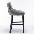 A&A Furniture,Contemporary Velvet Upholstered Wing-Back Barstools with Button Tufted Decoration and Wooden Legs, and Chrome Nailhead Trim, Leisure Style Bar Chairs,Bar stools, Set of 2 (Gray),SW1824GY