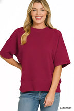 Zenana Ribbed Round Neck Waist Banded T-Shirt