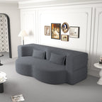 Modern Floor Sofa, with 2 Pillows, Convertible Teddy Fabric Foam Filled Bed, 15 inch Full Size Folding Mattress, Suitable for Living Room, Guest room, Game Room, Grey