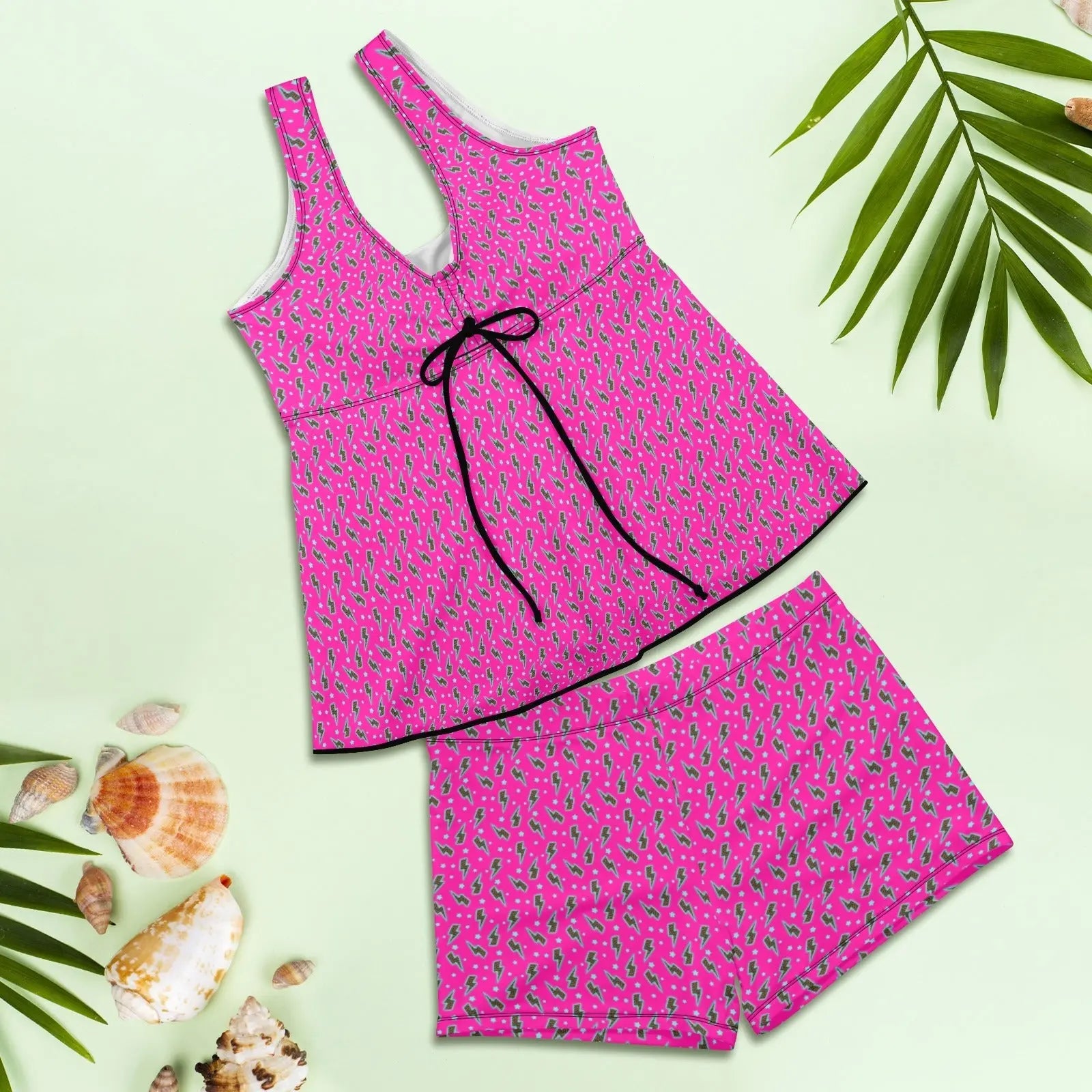 Baha Ranch Hot PInk Lightning Bolt Tankini Boy Shorts Swim Set Baha Ranch Western Wear