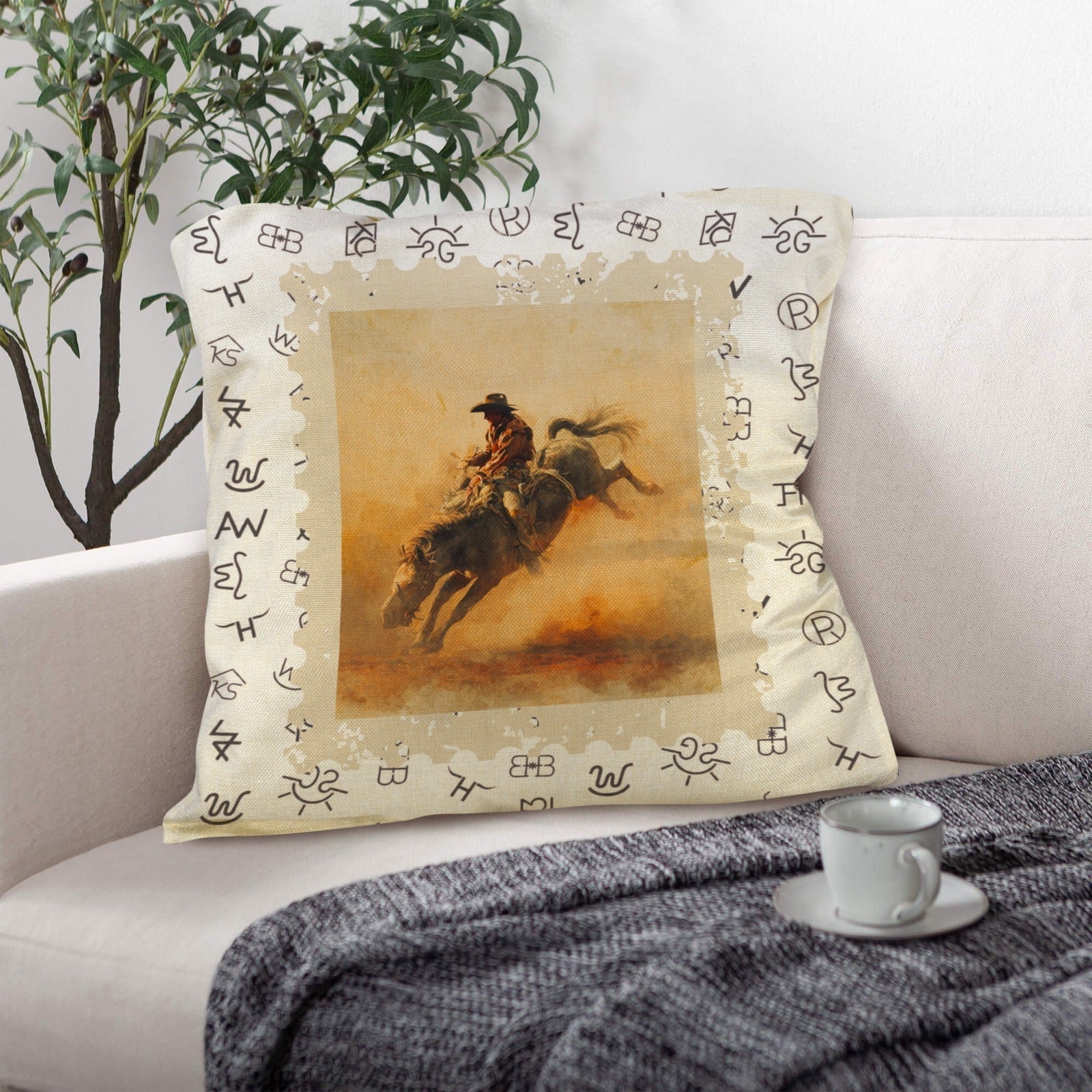 Baha Ranch Vintage Rodeo Stamp Throw Pillow Made in America Baha Ranch Western Wear