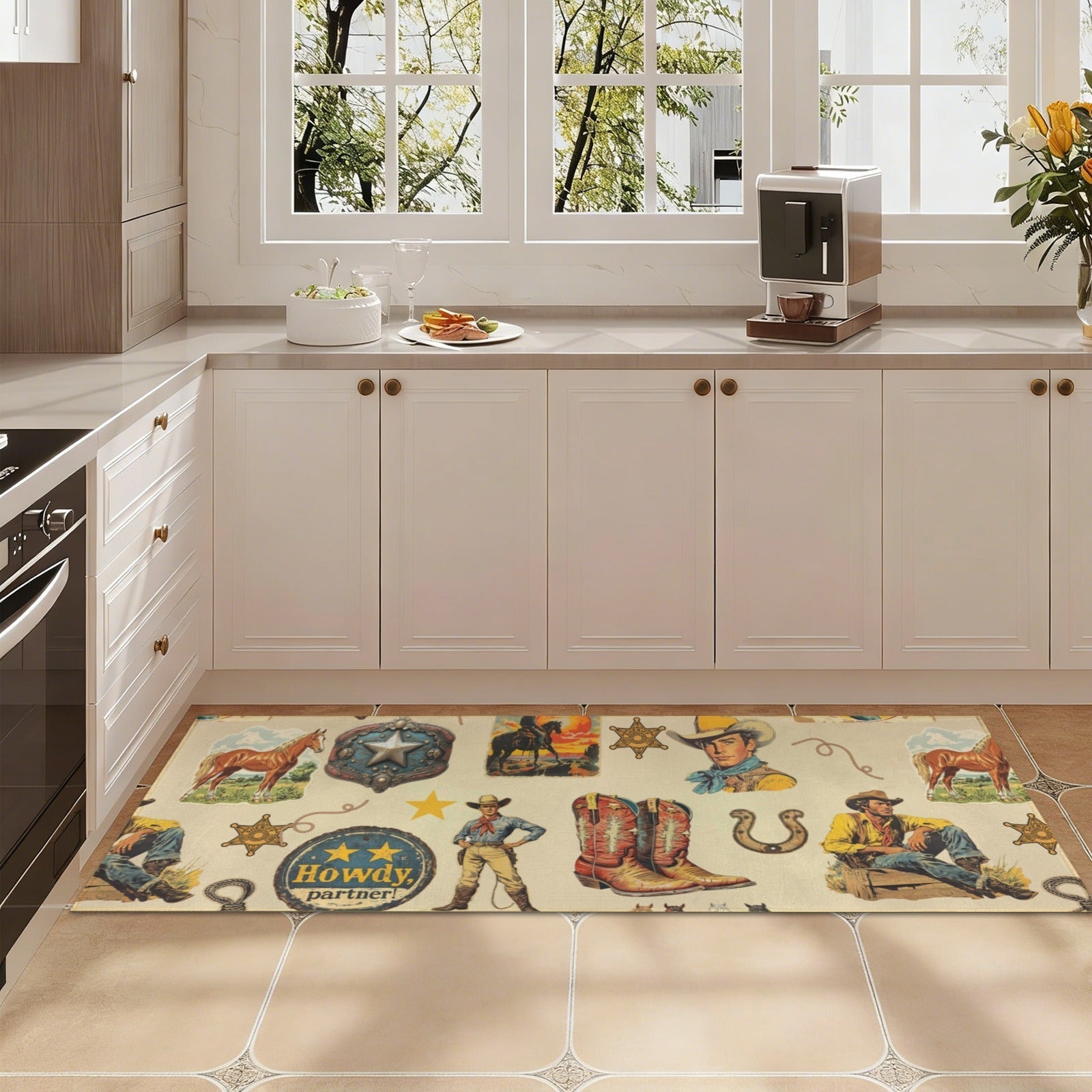 Baha Ranch Vintage Cowboy Collage Rug Runner Indoor 60" x 22" Made in America Baha Ranch Western Wear