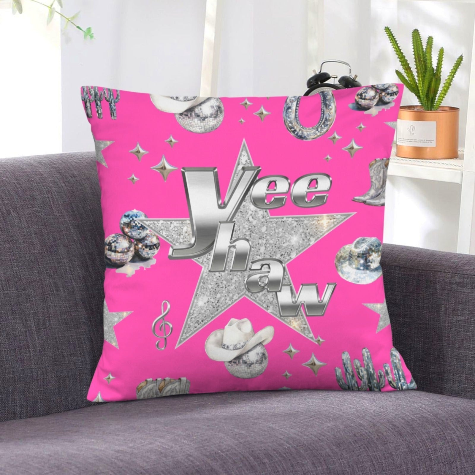 Baha Ranch Pink YEEHAW Velvety Soft Pillow Case Made in America Baha Ranch Western Wear