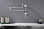 Wall mounted Pot Filler Faucet, Modern Brass Pot Filler Two-Attachment Wall Mount Folding Kitchen Pot Filler Swing Arm