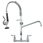 Commercial Faucet with Pre-Rinse Sprayer, 25' Height, 8' Center, 12' Swing Spout, Wall Mount Kitchen Sink Faucet, Brass Constructed Device with Pull Down Spray, for 1/2/3 Compartment Sink