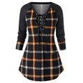 New cute Wine Red Spring And Autumn Printed Plus Size Long Sleeve Plaid Dress for young adult
