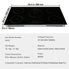 Electric Cooktop, 5 Burners, 36'' Induction Stove Top, Built-in Magnetic Cooktop 9200W, 9 Heating Level Multifunctional Burner, LED Touch Screen w/ Child Lock & Over-Temperature Protection