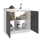 Salento Freestanding Sink, Double Door Cabinet, White / Smokey Oak