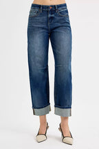 RISEN Slouchy Crop Barrel Cuffed Jeans
