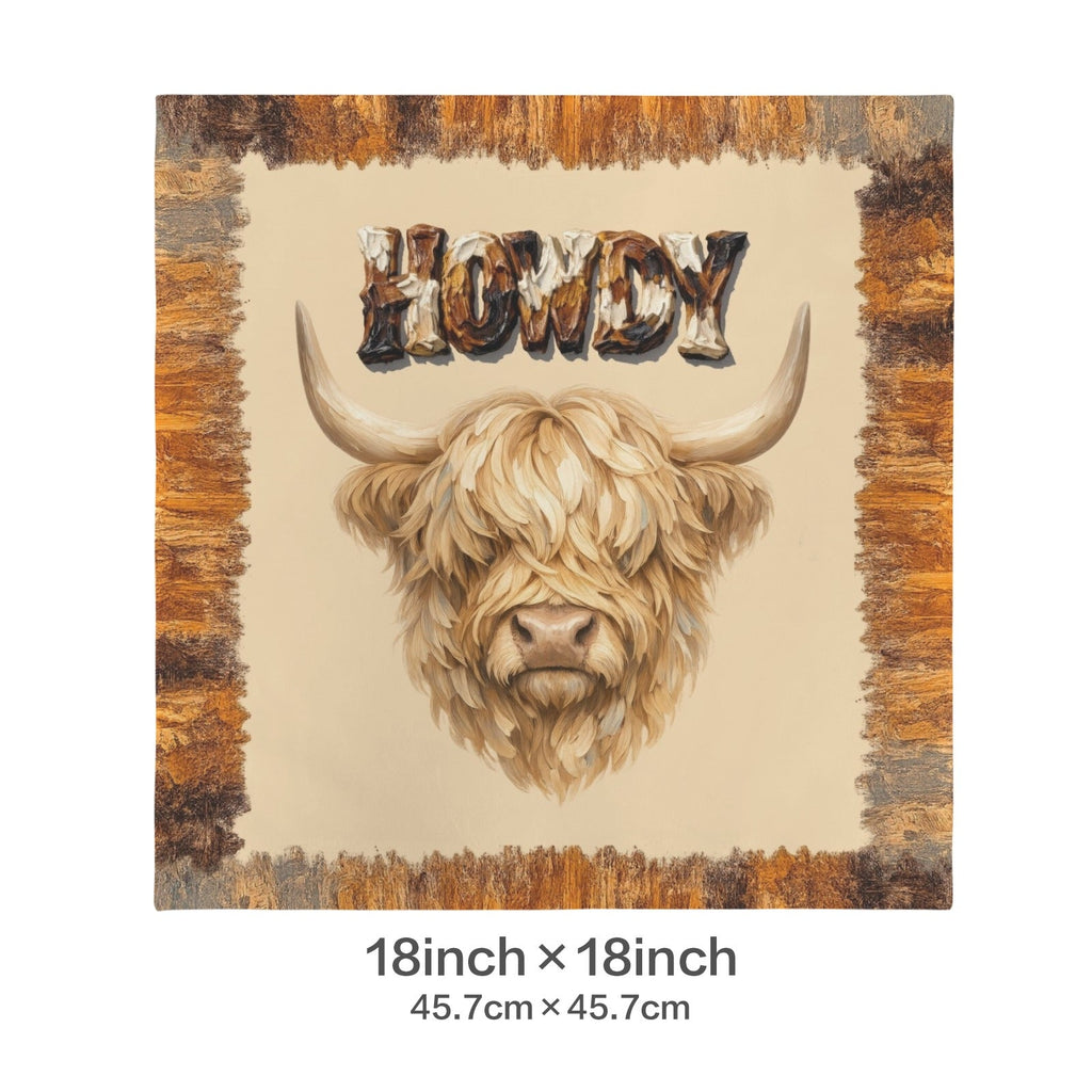 Baha Ranch Velvety Soft Howdy Highland Pillow Cover Made in America Baha Ranch Western Wear
