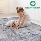 NAAR MARFI Collection 2X3 Silver / Blue / Abstract Doormat Rug