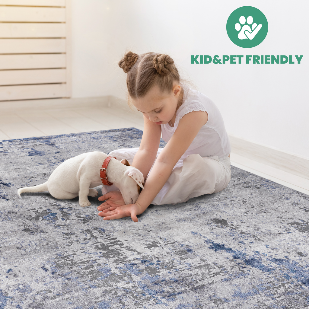 NAAR MARFI Collection 2X3 Silver / Blue / Abstract Doormat Rug