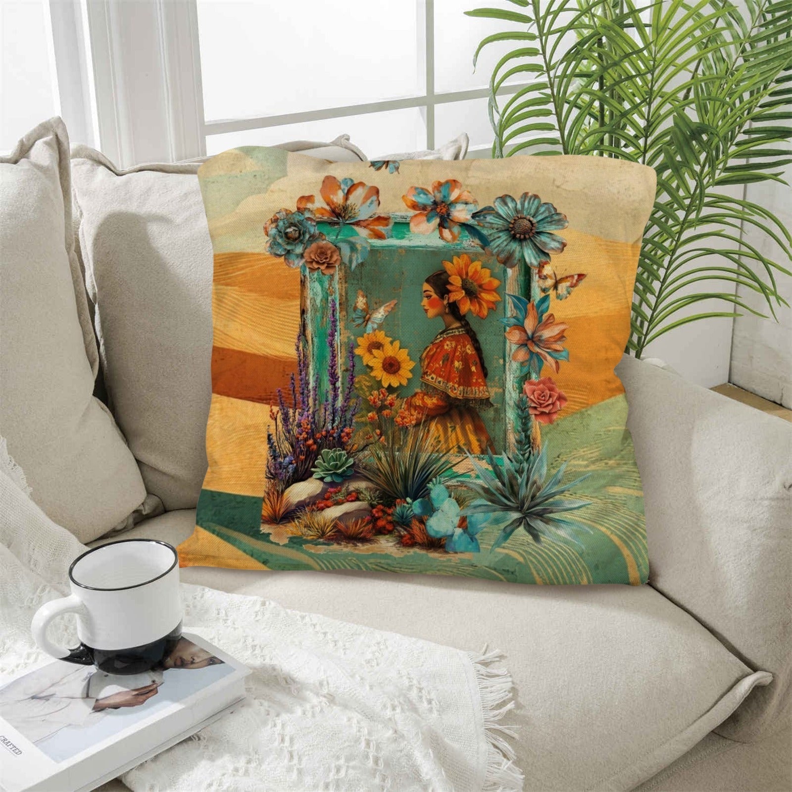 Colores de Mexico Fantasia Throw Pillow Case 18x18inch Made In America Baha Ranch Western Wear