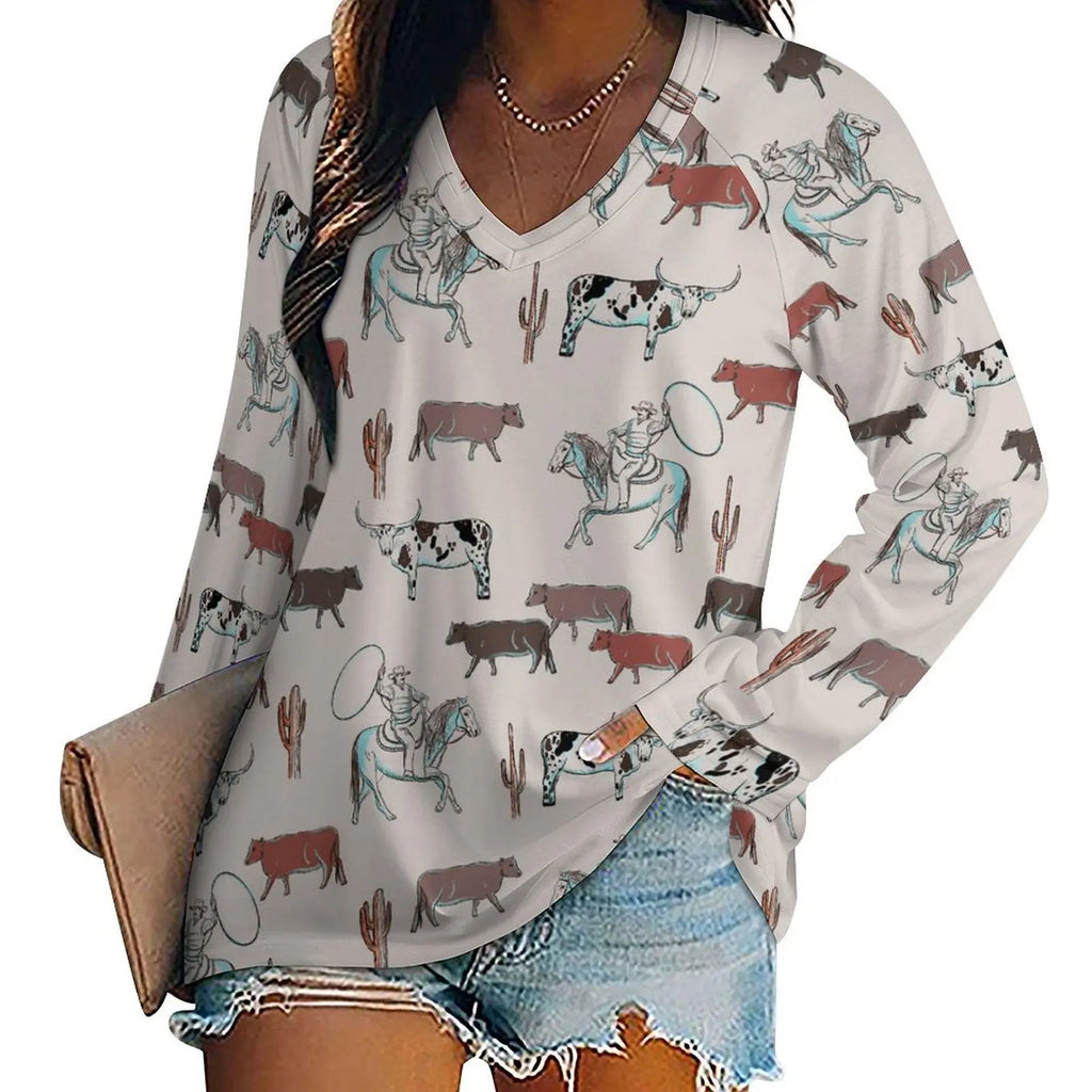 Baha Ranch Western Cow Cattle Long Sleeve Top Baha Ranch Western Wear