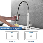 Kitchen Faucet with Pull Down Sprayer and 4 Spraying Modes Single Handle Commercial Spring Kitchen Sink Faucet Brushed Nickel 1 or 3 Hole