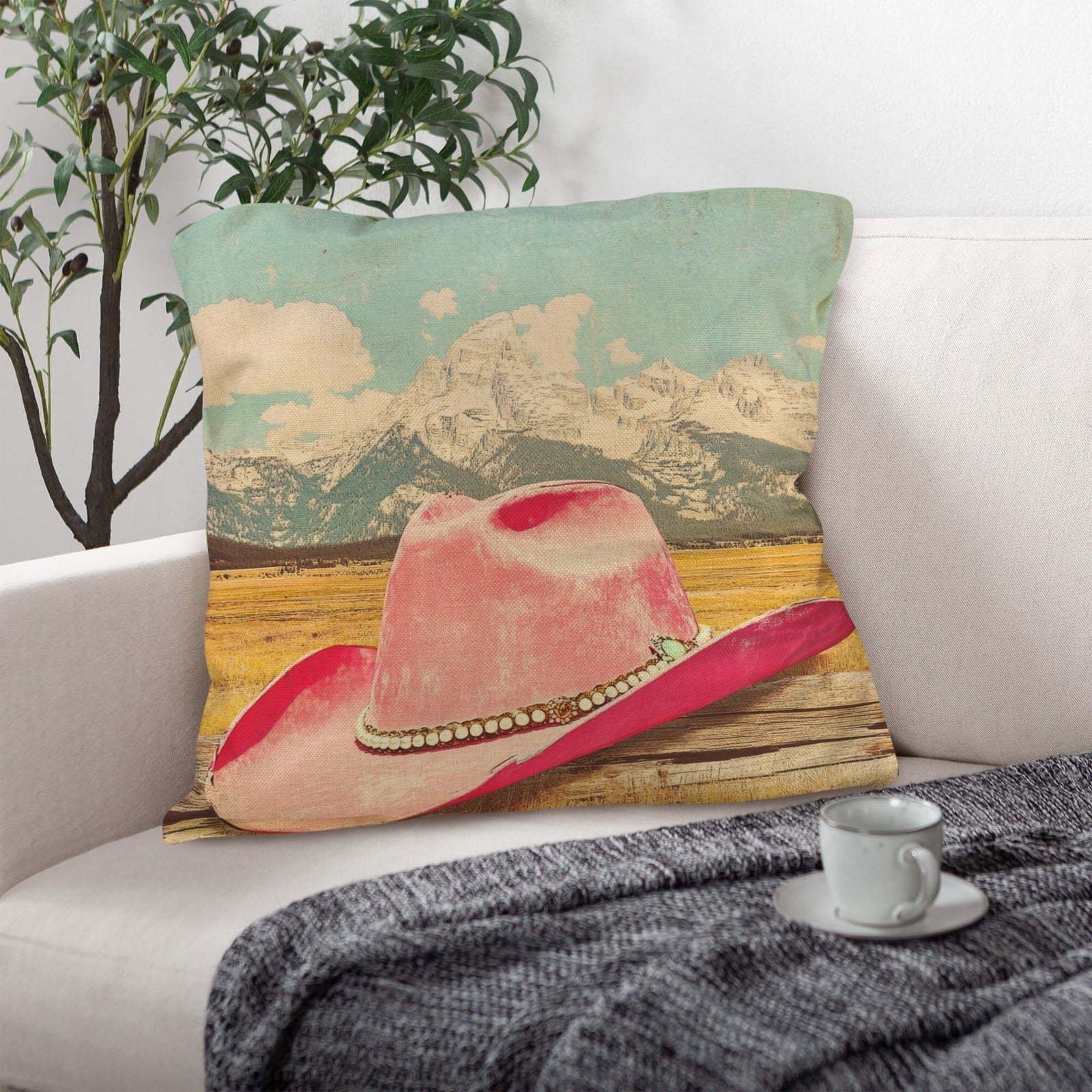 Baha Ranch Retro Pop Western Pink Hat Pillow Case Made America Baha Ranch Western Wear