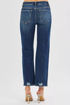 RISEN High Rise Crop Slim Straight Jenas with Hidden Knee Patch