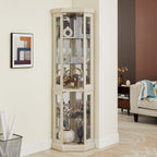 Lighted Corner Curio Cabinet - Display Case for Living Room, Antique Collectibles, Wine & Bar Glass Storage - Elegant Corner Design with Lights Included- White