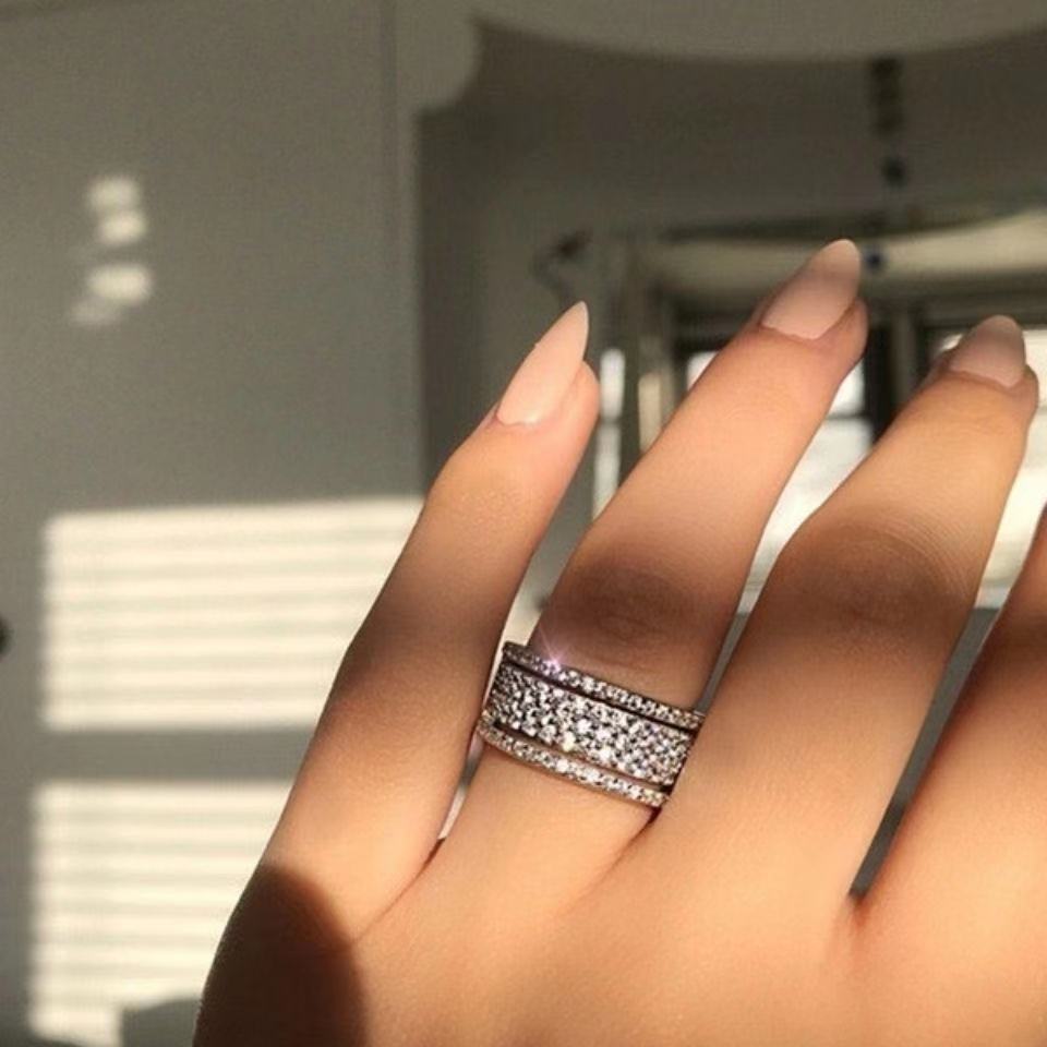 Premium Silver Color Ring Wide Love Rings For Women Engagement Gifts