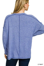 Zenana Soft Melange Hacci Exposed Seam Hi-low Tee