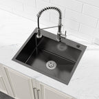 Stainless Steel Kitchen Sink, 23″x19″ Single Bowl, Undermount Handmade Sink in Black, with US Standard Drain and Hook, LS-SSBL02