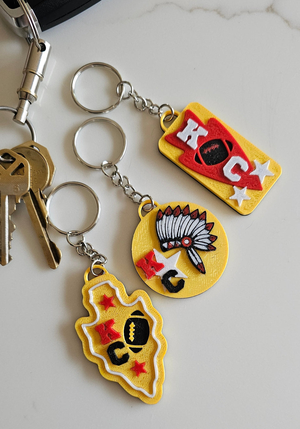 Set of 3 3D Print Chiefs Arrowhead Kc Kansas City Football Keychains Made in America Baha Ranch Western Wear