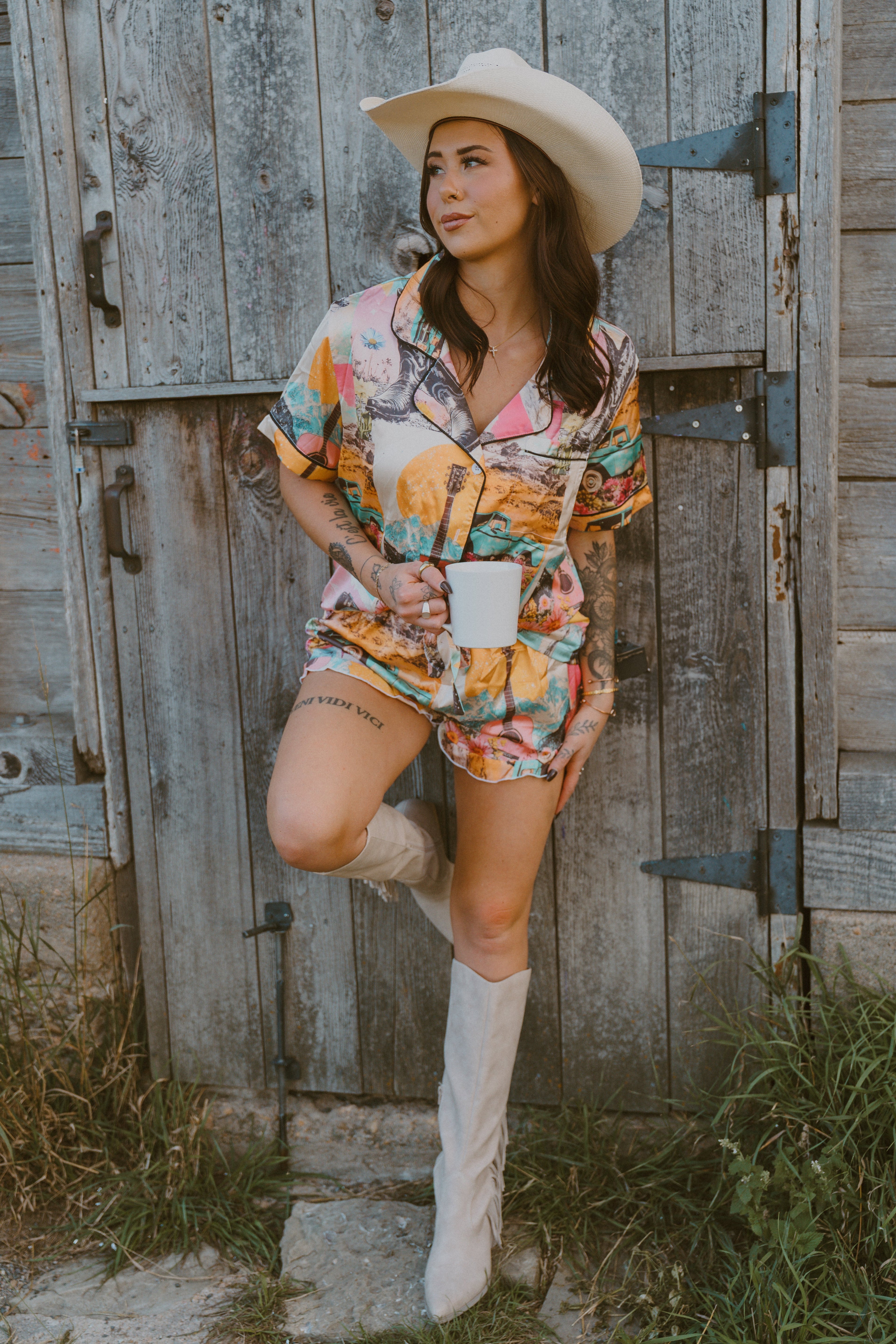 Baha Ranch Retro Pop Western Satin Pajama Set Baha Ranch Western Wear