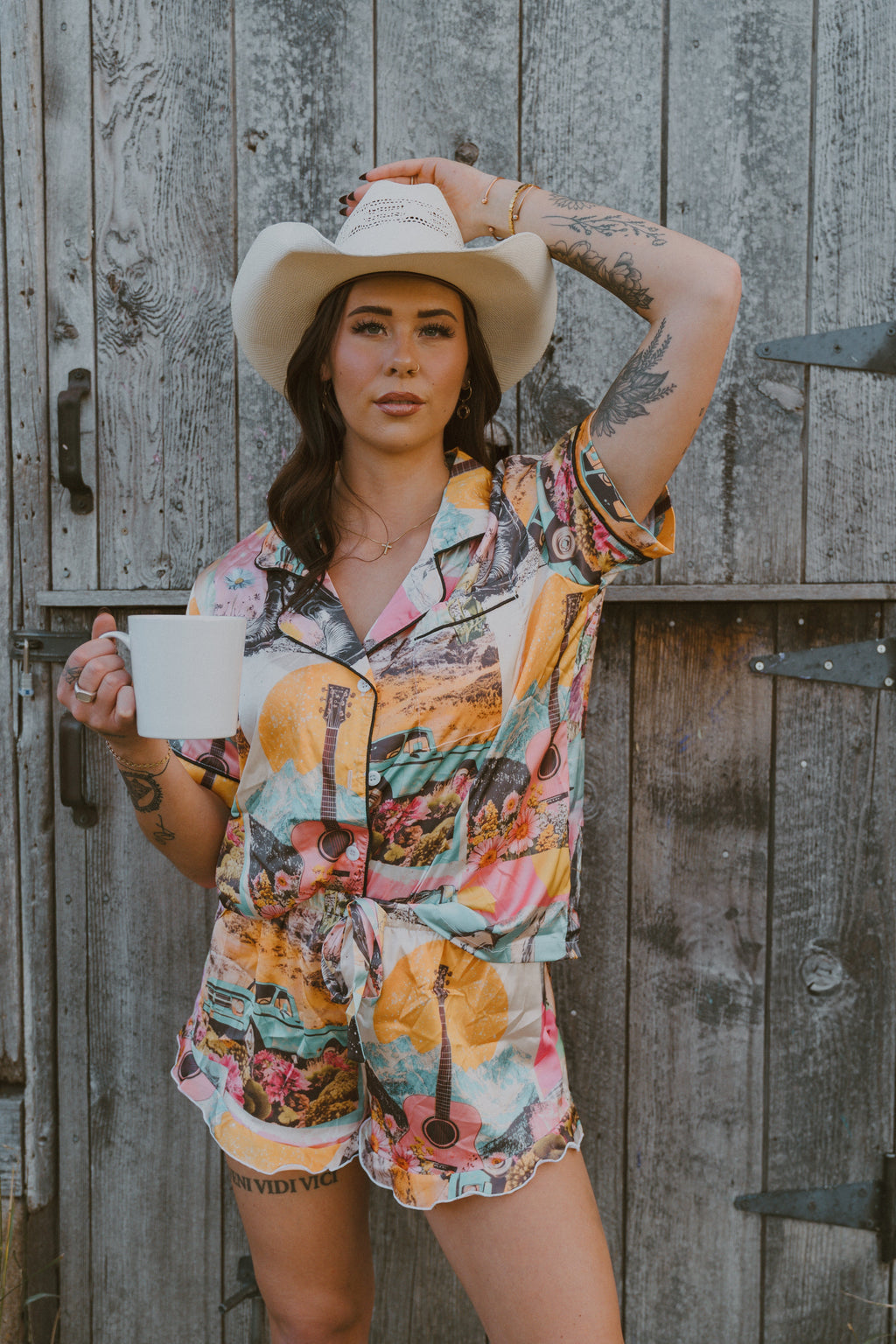 Baha Ranch Retro Pop Western Satin Pajama Set Baha Ranch Western Wear