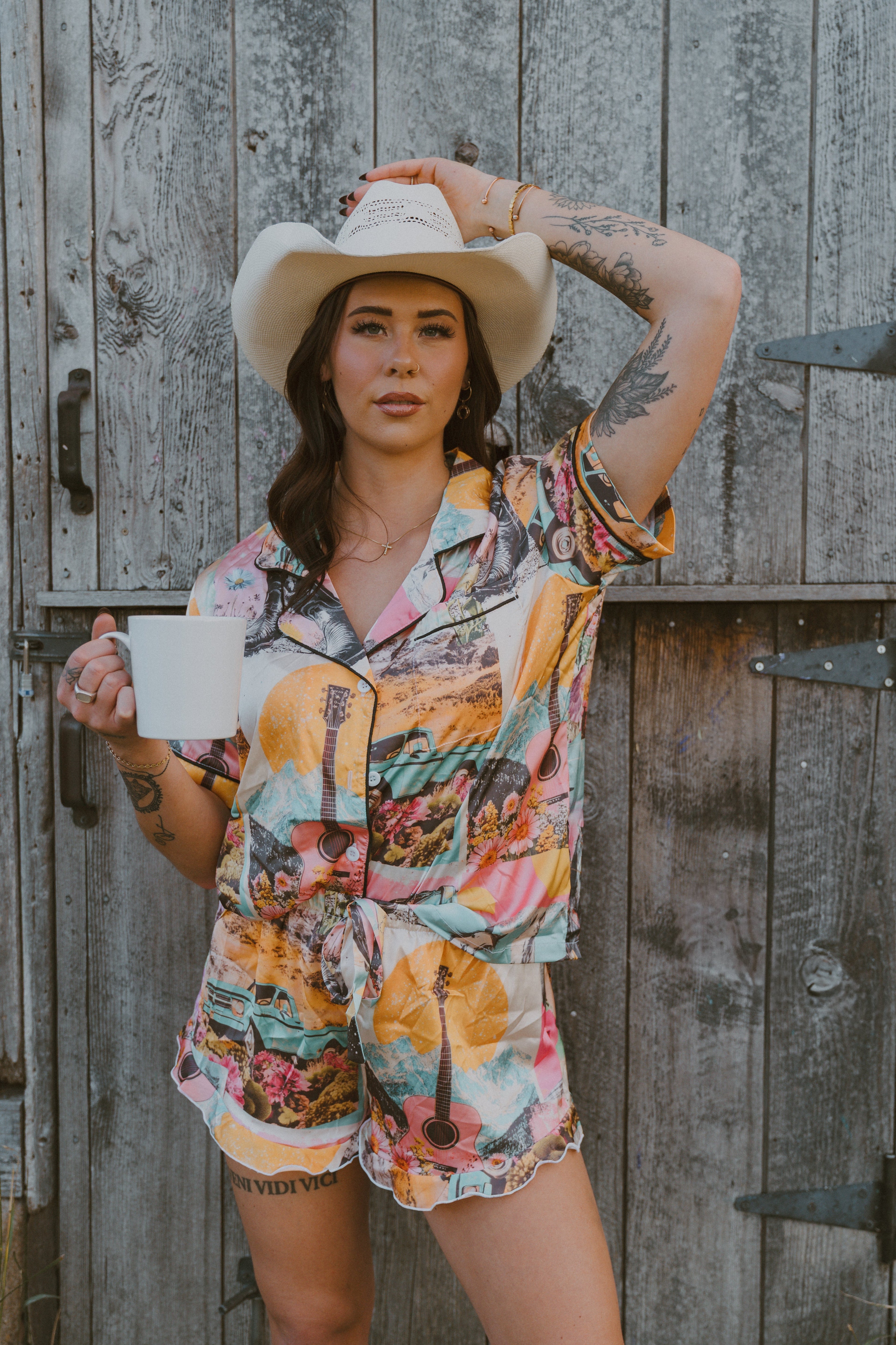 Baha Ranch Retro Pop Western Satin Pajama Set Baha Ranch Western Wear