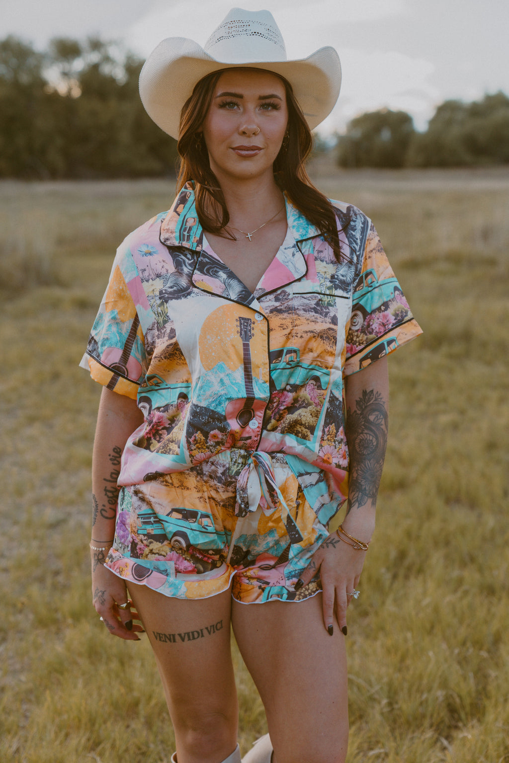 Baha Ranch Retro Pop Western Satin Pajama Set Baha Ranch Western Wear