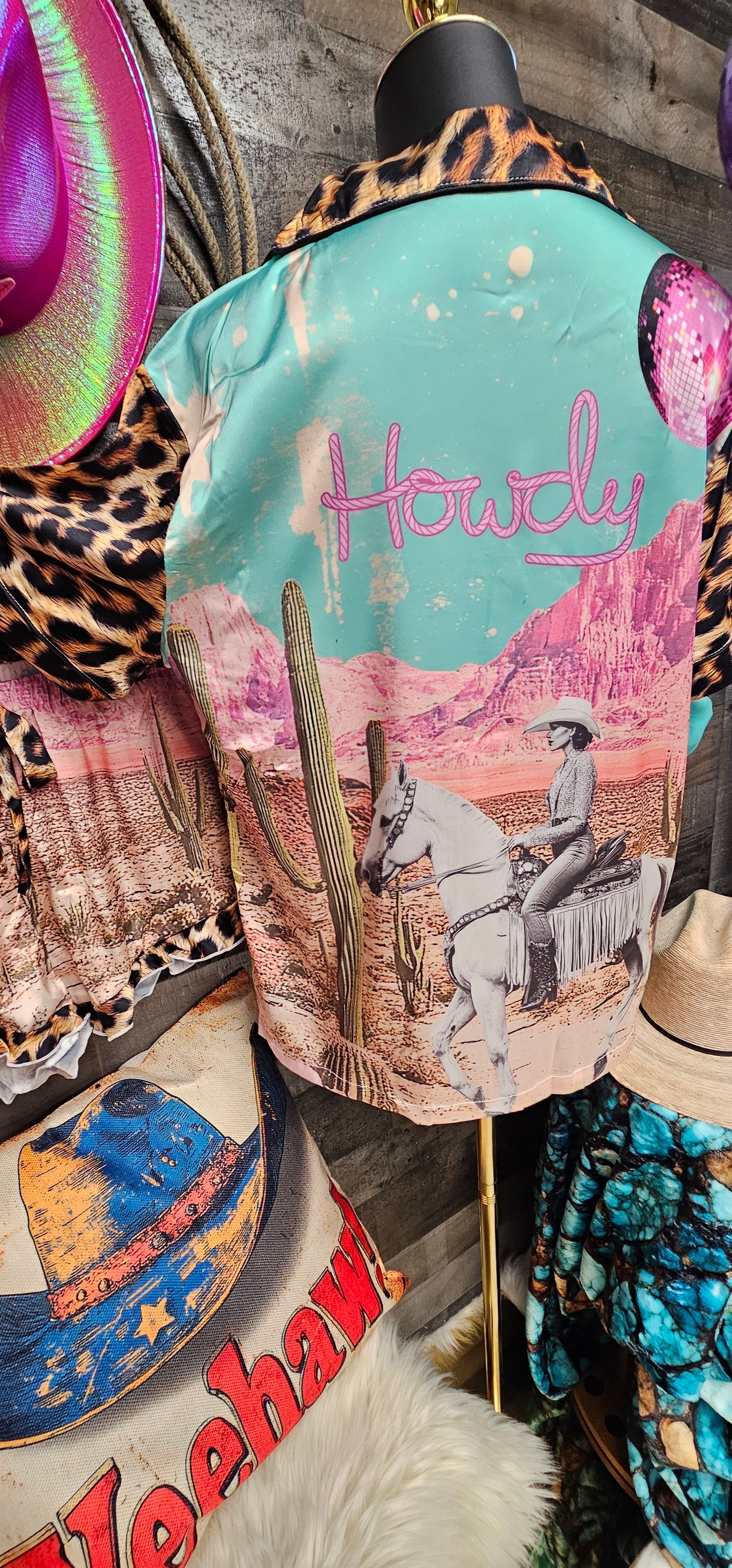 Baha Ranch Retro Pop Western Howdy Desert Cowgirl Satin Pajamas Baha Ranch Western Wear