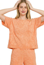 Zenana Halo Snow Washed Boxy Top & Shorts Set