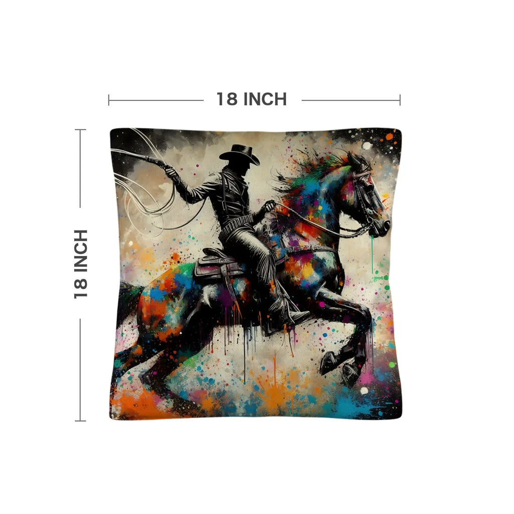 Painted Cowboy Throw Pillo Case Made in America Baha Ranch Western Wear