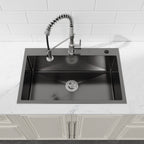 Stainless Steel Kitchen Sink, 30″x19″ Single Bowl, Overmount Handmade Sink in Black, with US Standard Drain and Hook