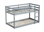 Solid Wooden , Solid Rubber Wooden Twin over Twin Floor Bunk Bed with Ladder ,Upper and Bottom Bed Platforms crafted with Strengthened Slats ,Grey