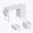 47.3'office desk with power outlet,3 drawers,Side Pocket, Study Desk Easy to Assemble,Frame stability Reversible for home desk, company computer desk, game table,Vanity table, white