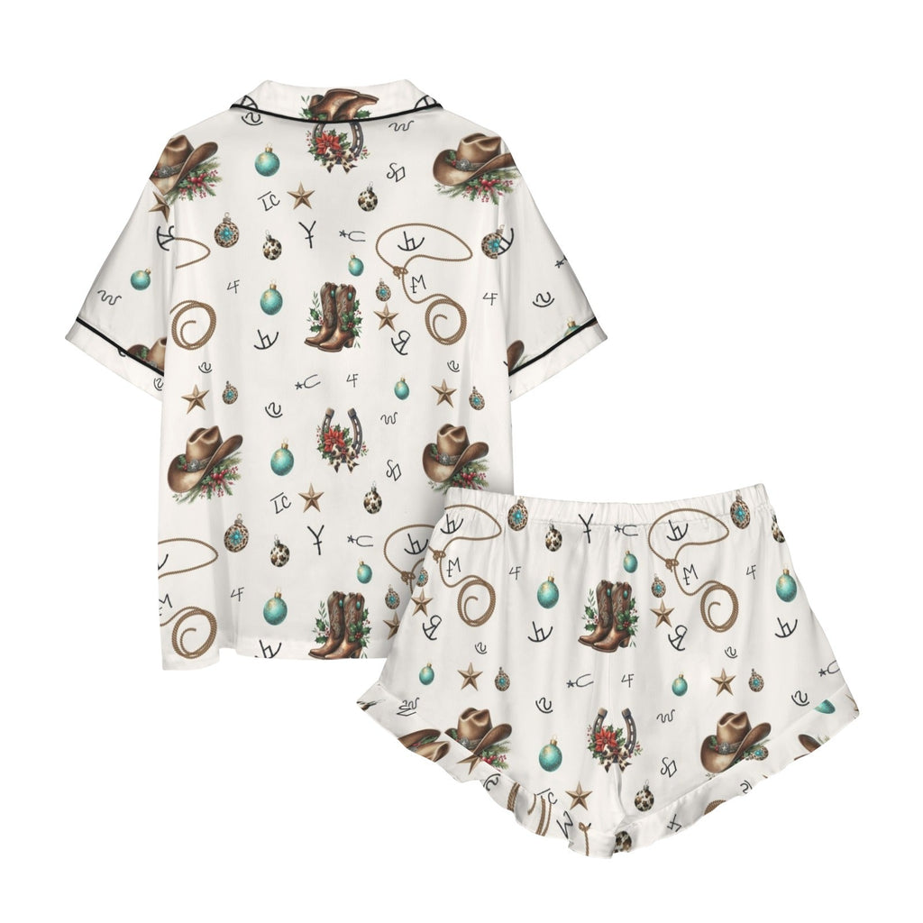Baha Ranch Boots and Brands Western Cowgirl Cowboy Satin Short Pajama Sets Baha Ranch Western Wear
