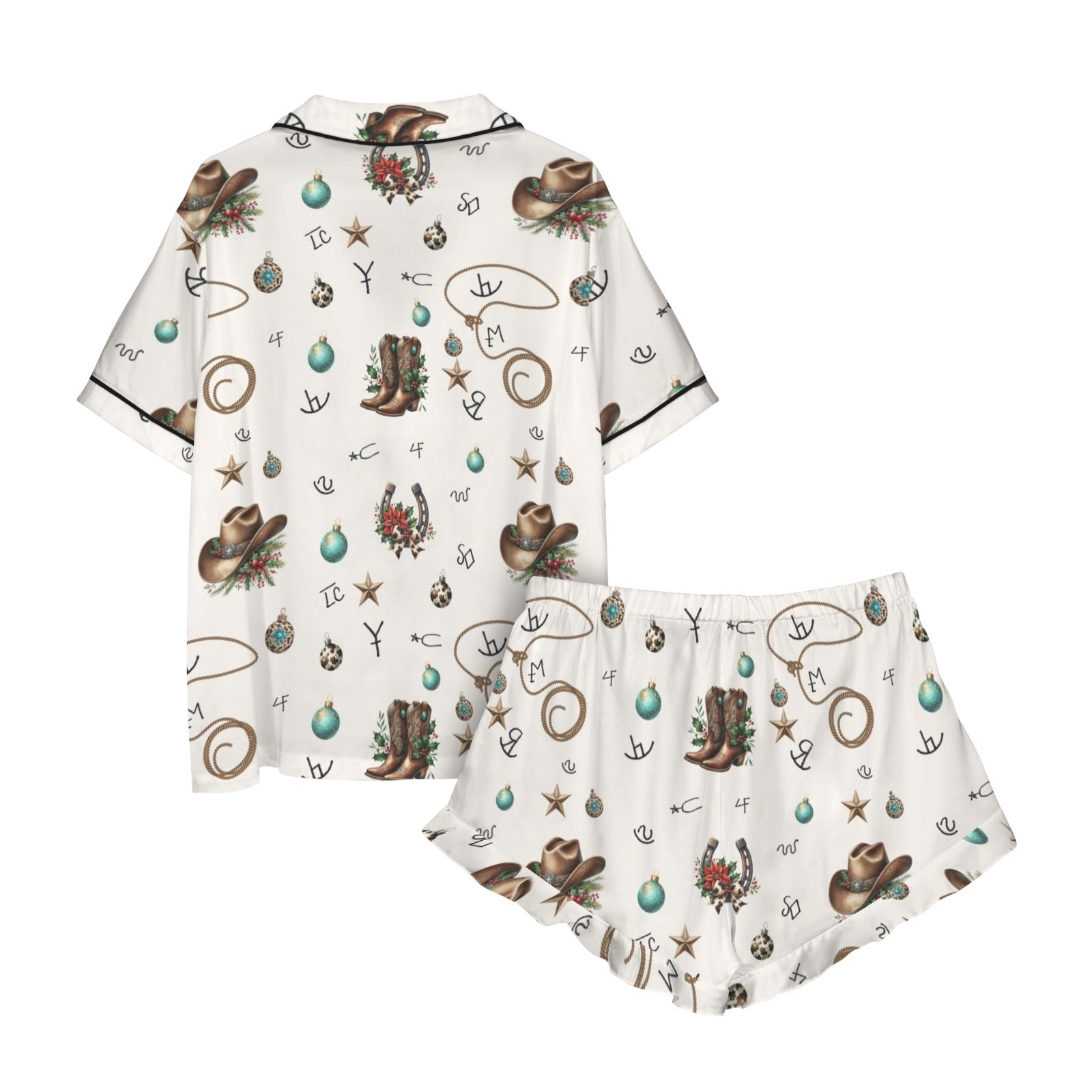 Baha Ranch Boots and Brands Western Cowgirl Cowboy Satin Short Pajama Sets Baha Ranch Western Wear