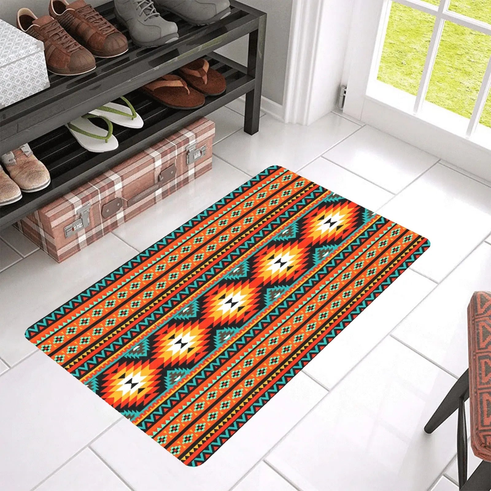 Orange Aztec Floor Mat 30" x 18" Made in America Baha Ranch Western Wear