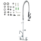 Commercial Faucet with Pre-Rinse Sprayer, 44' Height, 8' Center, 12' Swing Spout, Wall Mount Kitchen Sink Faucet, Brass Constructed Device with Pull Down Spray, for 1/2/3 Compartment Sink