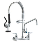 Commercial Faucet with Pre-Rinse Sprayer, 21' Height, 8' Center, 12' Swing Spout, Wall Mount Kitchen Sink Faucet, Brass Constructed Device with Pull Down Spray, for 1/2/3 Compartment Sink