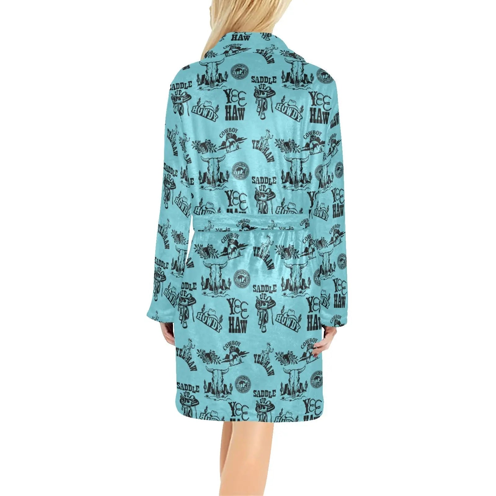 Baha Ranch Blue Cowboy Print Western Bath Robe Baha Ranch Western Wear