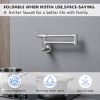 Pot Filler,Wall Mount Commercial Pot Filler Faucet,304 SS Material Kitchen Folding Faucet,Coffee Machine Faucet with Stretchable Double Joint Swing Arms,Style A,Black ened