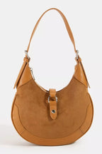 Fame Leather Accent Suede Crescent Shoulder Bag