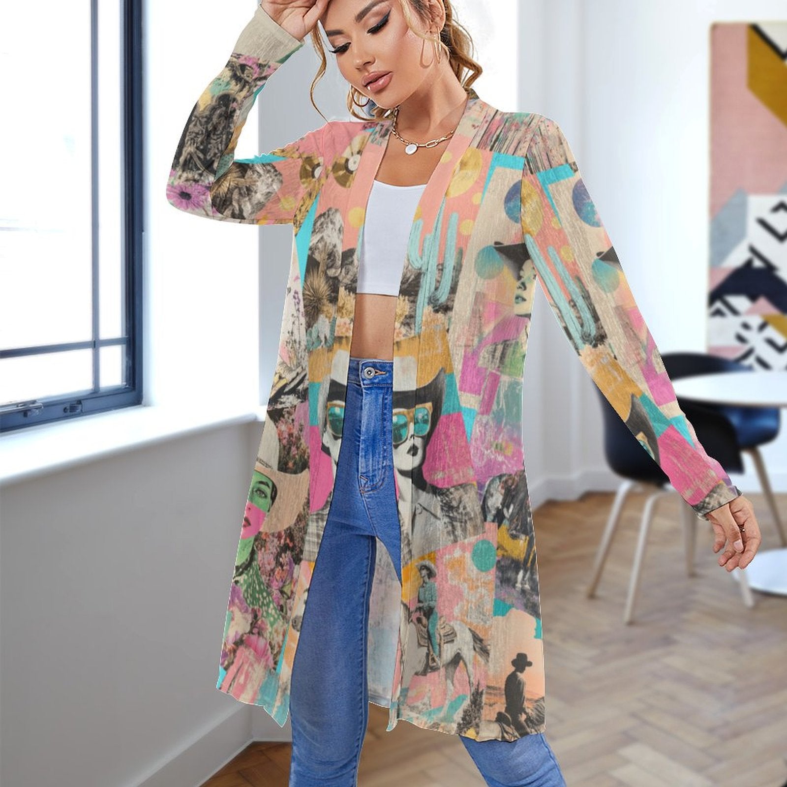 Baha Ranch Retro Pop Western Collage Lightweight Cardigan Baha Ranch Western Wear