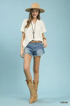 Umgee Flowy V-Neck Short Sleeve Blouse